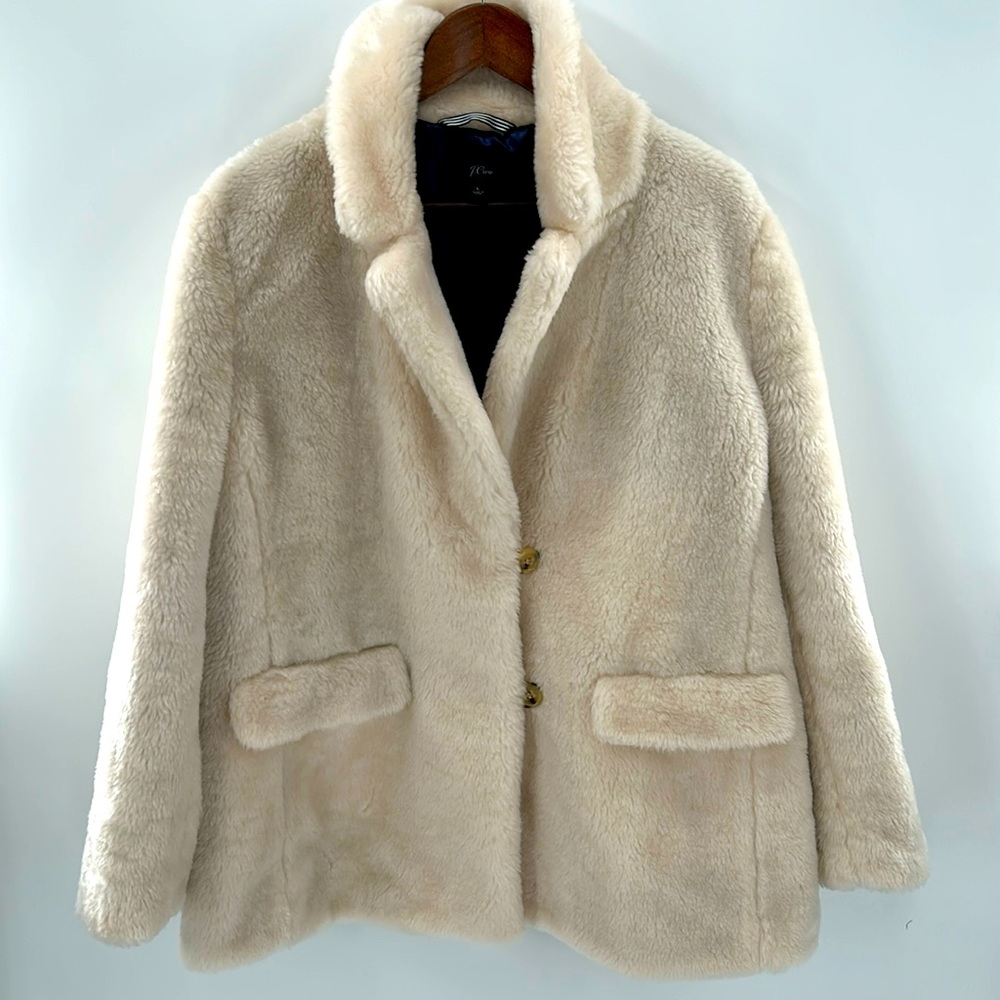 J. Crew Yuna Teddy Fur Coat, Cream, Size Large